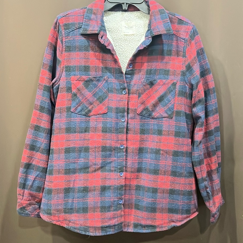 Ci Sono Plaid Collection, Red/Navy Plaid, Faux Sherpa Lined, Size Large
